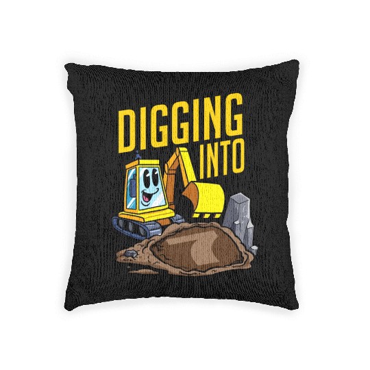 Excavator Driver Digging Into 7 Birthday Excavator Woven Pillows