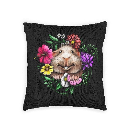 Smooth Hair Guinea Pig With Colorful Flowers Woven Pillows