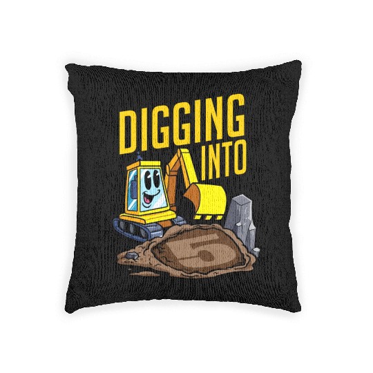 Excavator Driver Digging Into 5 Birthday Excavator Woven Pillows