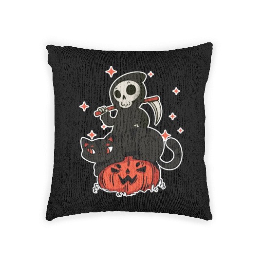 Grim Reaper On A Halloween Pumpkin A Trick Or Woven Pillows