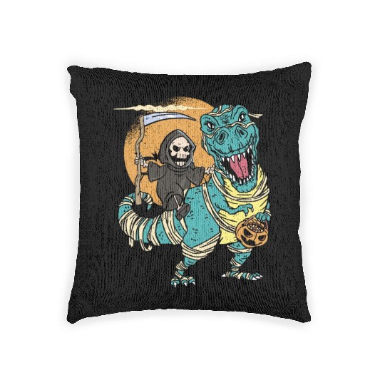 Creepy Grim Reaper Mummysaurus Trex For A Trick Or Woven Pillows