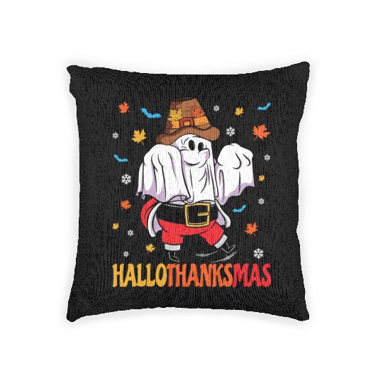 Happy Hallothanksmas Halloween Thanksgiving Santa Woven Pillows