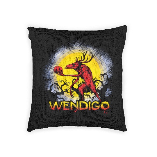 Folk Creature Wendigo Forest Halloween Cryptid Woven Pillows