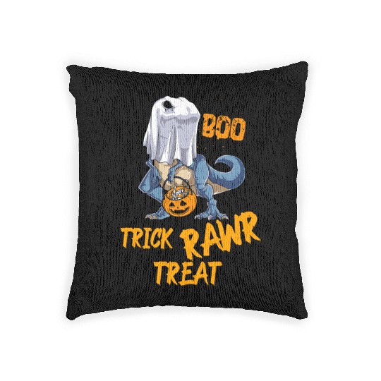 Halloween Trick Rawr Treat T-Rex Ghost Woven Pillows