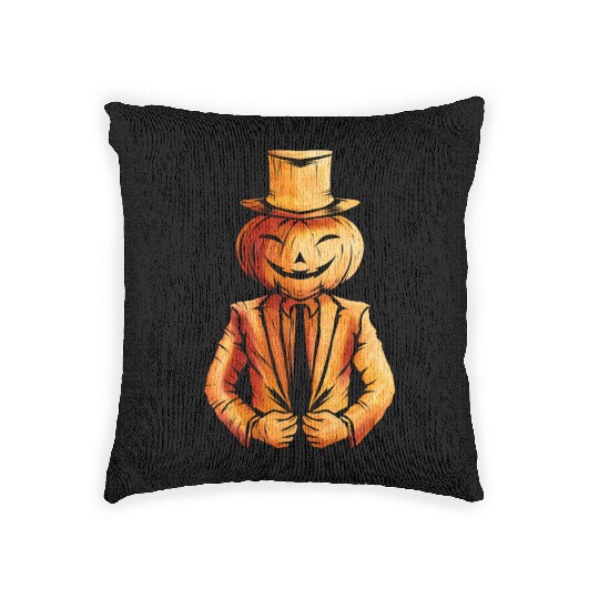 Realistic Jack O Lantern Pumpkin Man In Suit Woven Pillows