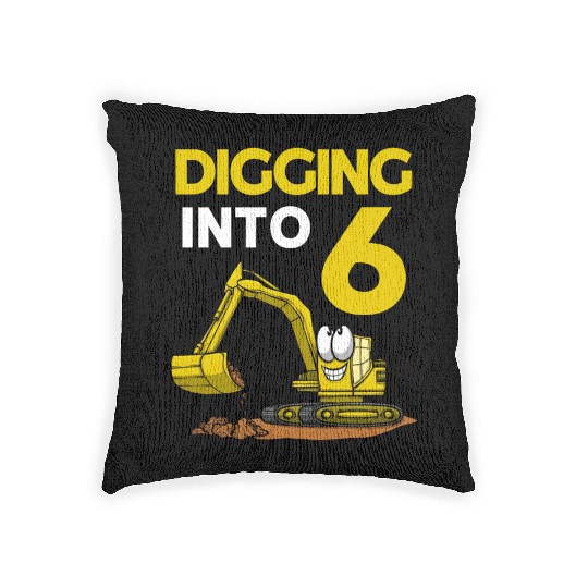 Excavator Driver Digging Into 6 Birthday Excavator Woven Pillows