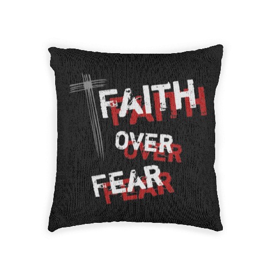 Inspirational Christian Cross Faith Over Fear Woven Pillows