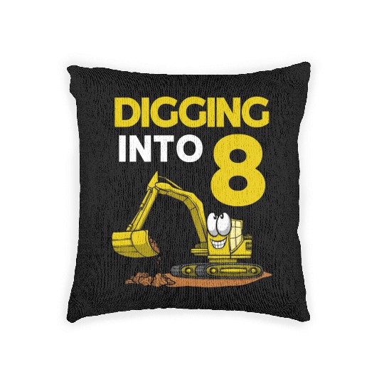 Excavator Driver Digging Into 8 Birthday Excavator Woven Pillows