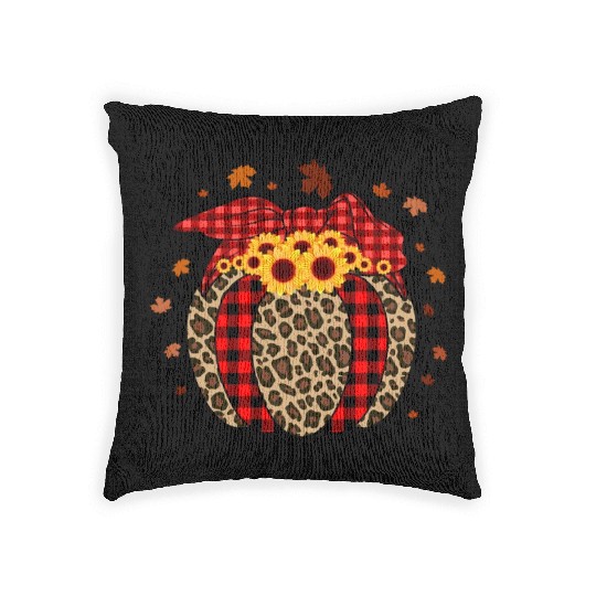 Pumpkin Jack O' Lantern Leopard Plaid Halloween Woven Pillows