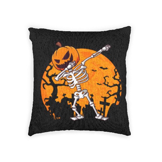 Dabbing Skeleton Jack O Lantern Pumpkin Halloween Woven Pillows