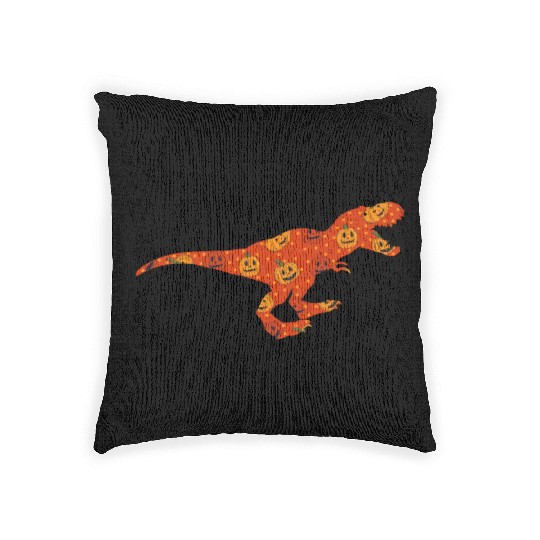 Dinosaur Pumpkin Head Jack O' Lantern Halloween Woven Pillows