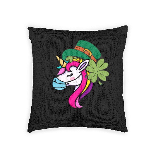 Toddler Girls St Patricks Day Rainbow Unicorn Face Woven Pillows