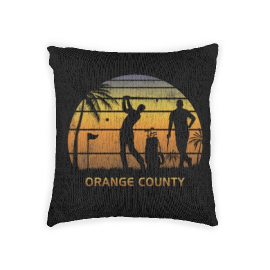 Retro Orange County Golf Golfing Fan Golfer Gift Woven Pillows