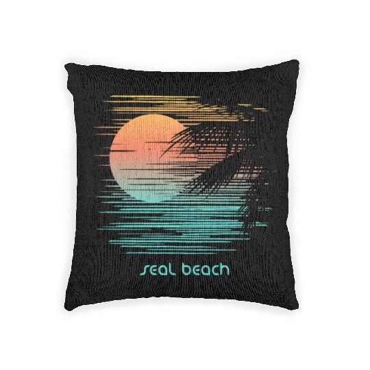 Artistic Seal Beach California Palm Tree Vacation Woven Pillows