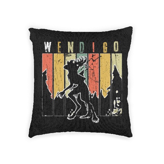 Retro Folk Wendigo Halloween Cryptid Monster Woven Pillows