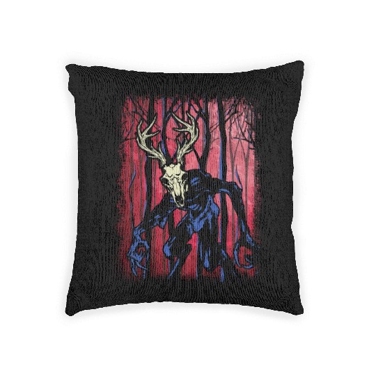Wendigo Folk Creature Forest Halloween Cryptid Woven Pillows