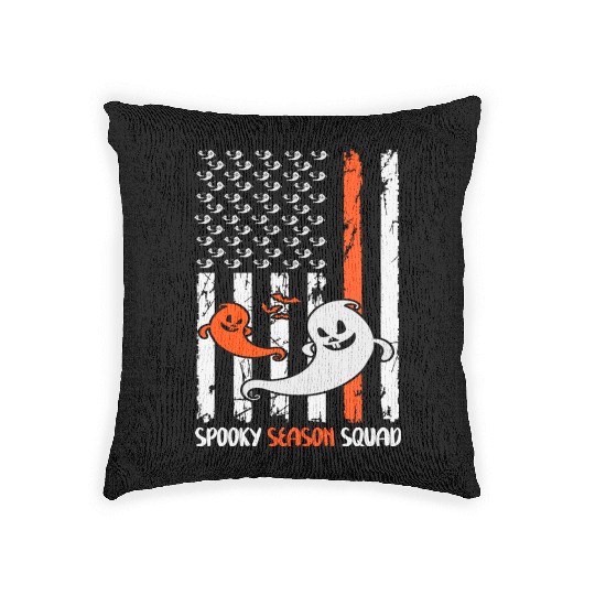 Groovy Halloween Spooky Season Squad US Flag Woven Pillows
