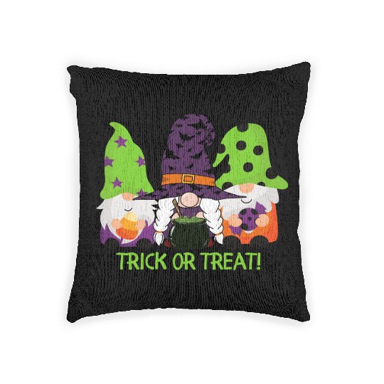 Green Trick or Treat Gnomes Woven Pillows