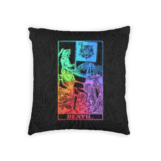Death Tarot Card Psychic Occult Pagan Witch Rainbo Woven Pillows