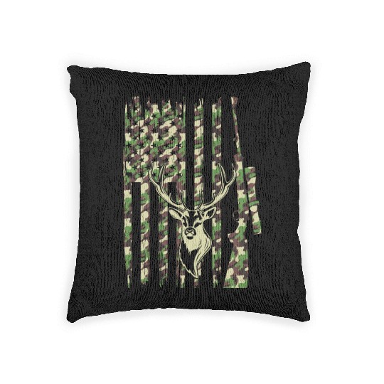 Deer Hunter Camouflage Flag Deer Head - Deer Hunti Woven Pillows