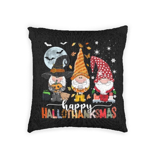 Happy Hallothanksmas Gnomes Lover Halloween Woven Pillows