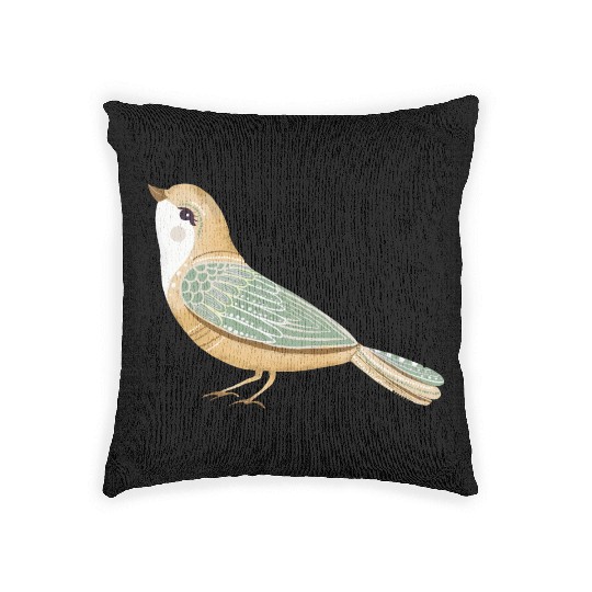 Folk art little fancy bird Woven Pillows