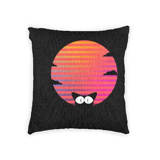 Cat Lover Cat Lady Christmas Xmas Cat Retro Sunset Woven Pillows