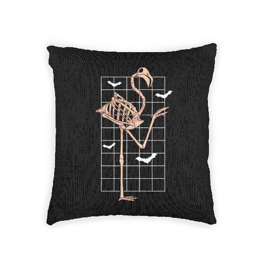Skeleton Flamingo Trick Or Treating Bird Halloween Woven Pillows