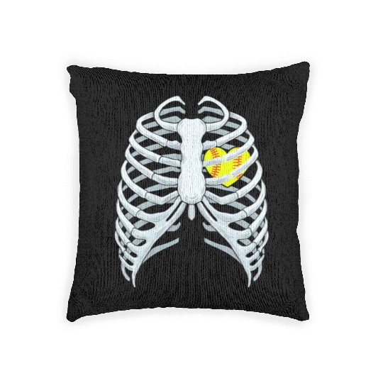 Funny Softbal Heart Skeleton Rib Cage Halloween Woven Pillows