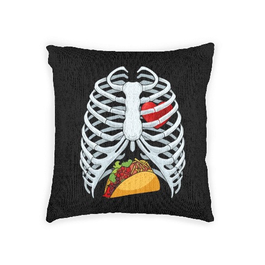 Funny Taco Skeleton Rib Cage Dad Halloween Costume Woven Pillows