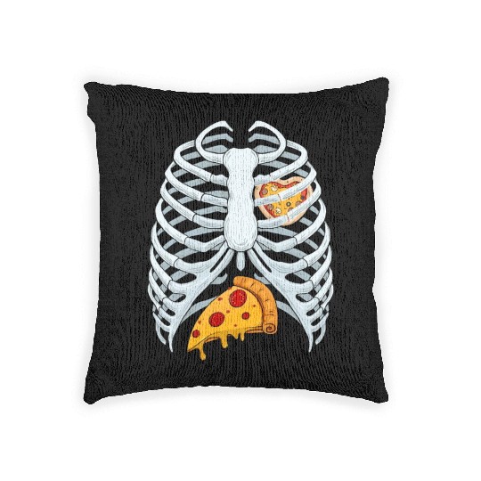 Funny PIzza Skeleton Rib Cage Halloween Costume Woven Pillows