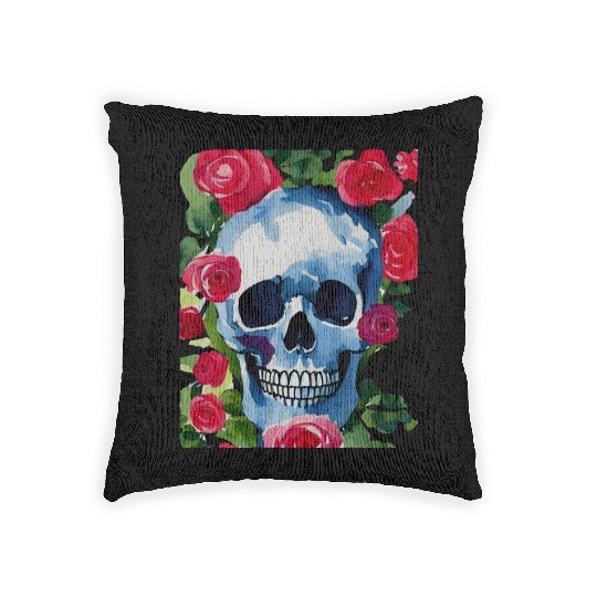 Skull and Roses - Garden Of Roses Woven Pillows