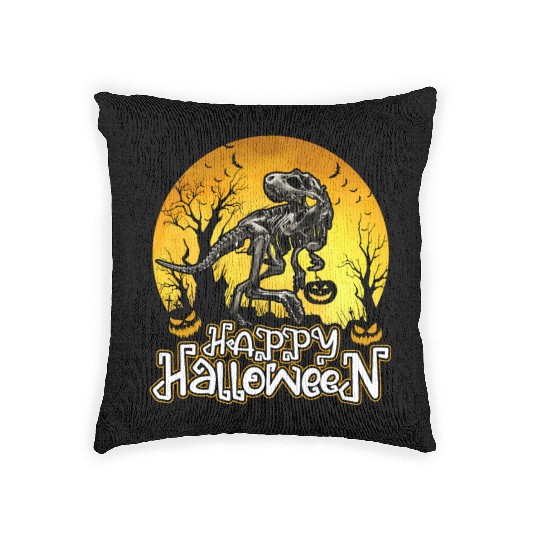 Halloween Boys Dinosaur Skeleton T rex Scary Pumpk Woven Pillows