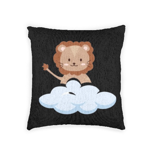 Baby lion flying in the clouds. Woven Pillows