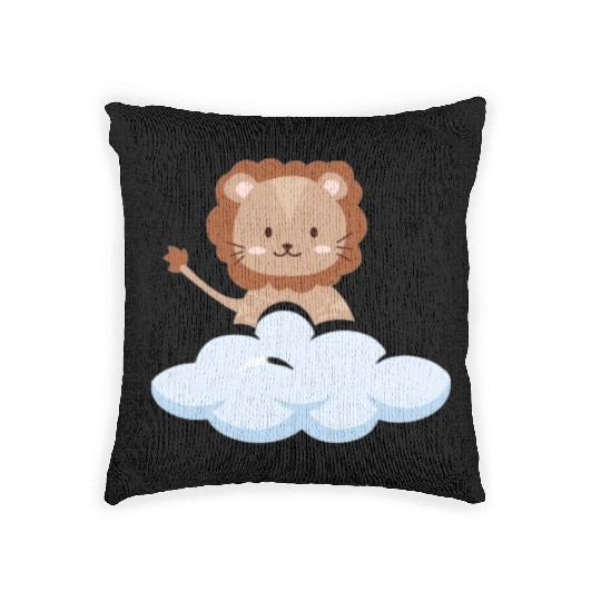 Baby lion flying in the clouds. Woven Pillows
