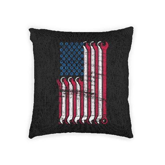 American Flag Mechanic Combination Wrenches Woven Pillows