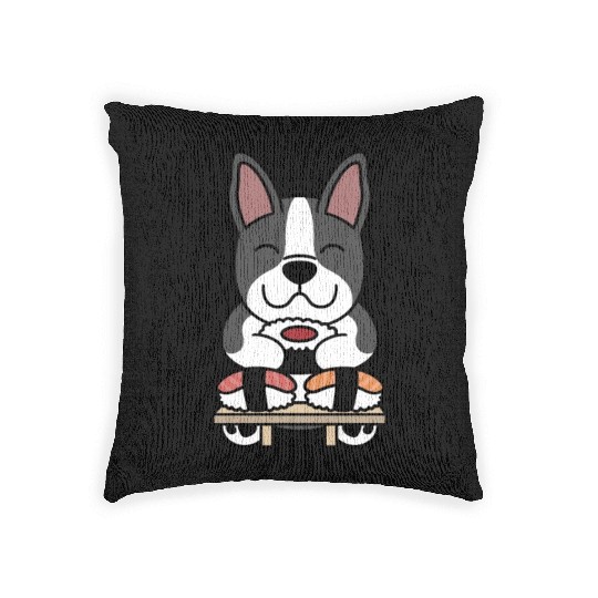 Sushi Lover Boston Terrier Woven Pillows
