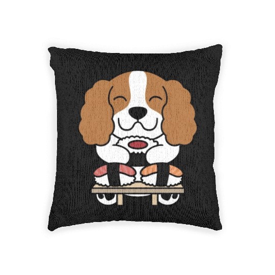 Sushi Lover Cavalier King Charles Spaniel Woven Pillows