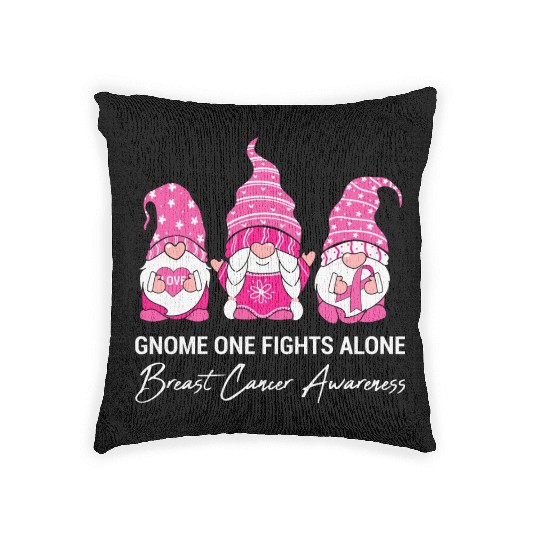 Gnome One Fights Alone Breast Cancer Awareness Woven Pillows