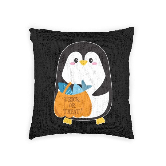 Cute penguin on Halloween Woven Pillows