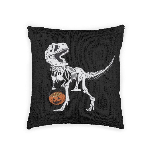Skeleton T Rex & Pumpkin - Halloween Woven Pillows