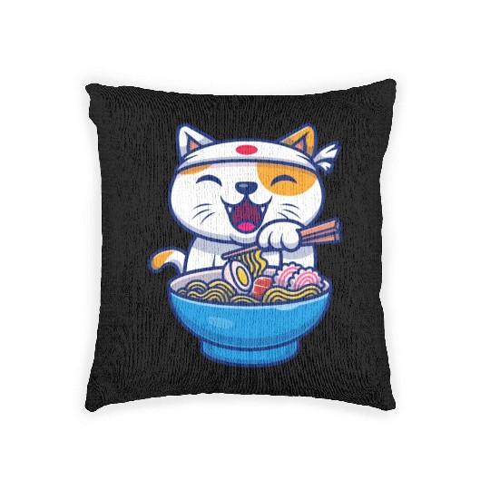Ramen Cute Cat Japan Kawaii Woven Pillows