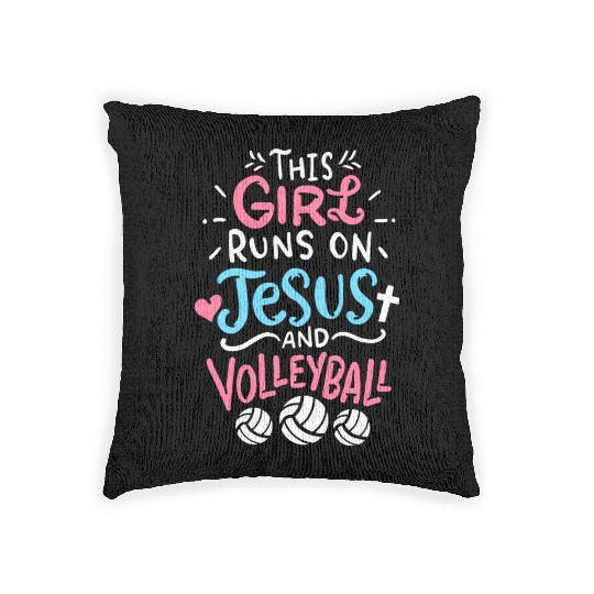 This Girl Runs On Jesus And Volleyball Woven Pillows