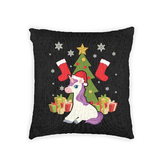 Unicorn Christmas Day Happy Holiday Santa Claus Woven Pillows