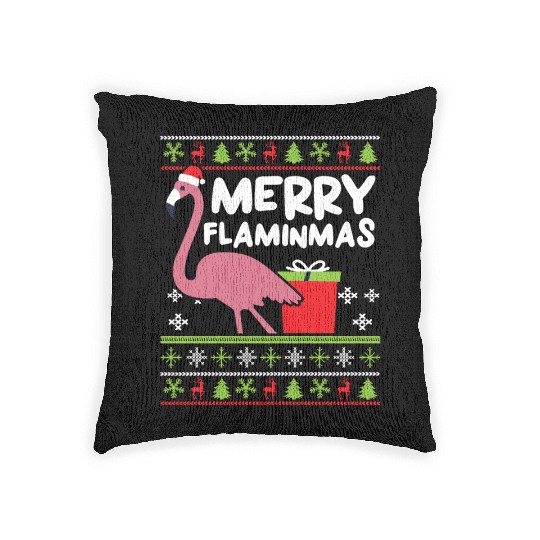 Merry Flaminmas Flamingo Lover Christmas Day Woven Pillows