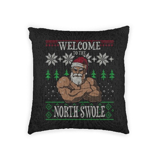 The North Swole Santa Claus Christmas Gym Pun Woven Pillows