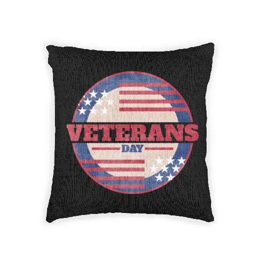 US Flag Round Logo For Veterans Day Woven Pillows