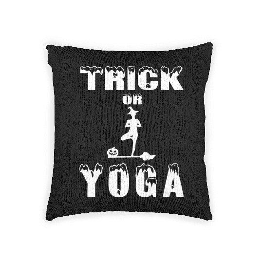 yoga trick halloween pumpkin costume creepy funny Woven Pillows