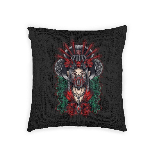Toxic Geisha Gasmask Woman Warrior Fighter slayer Woven Pillows
