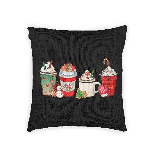 Merry Christmas Coffee Snowman Latte Peppermint Woven Pillows